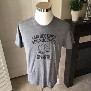 Fortune Cookie Tshirt Adult LARGE Destined for Success Gray Unisex Tee Vintage